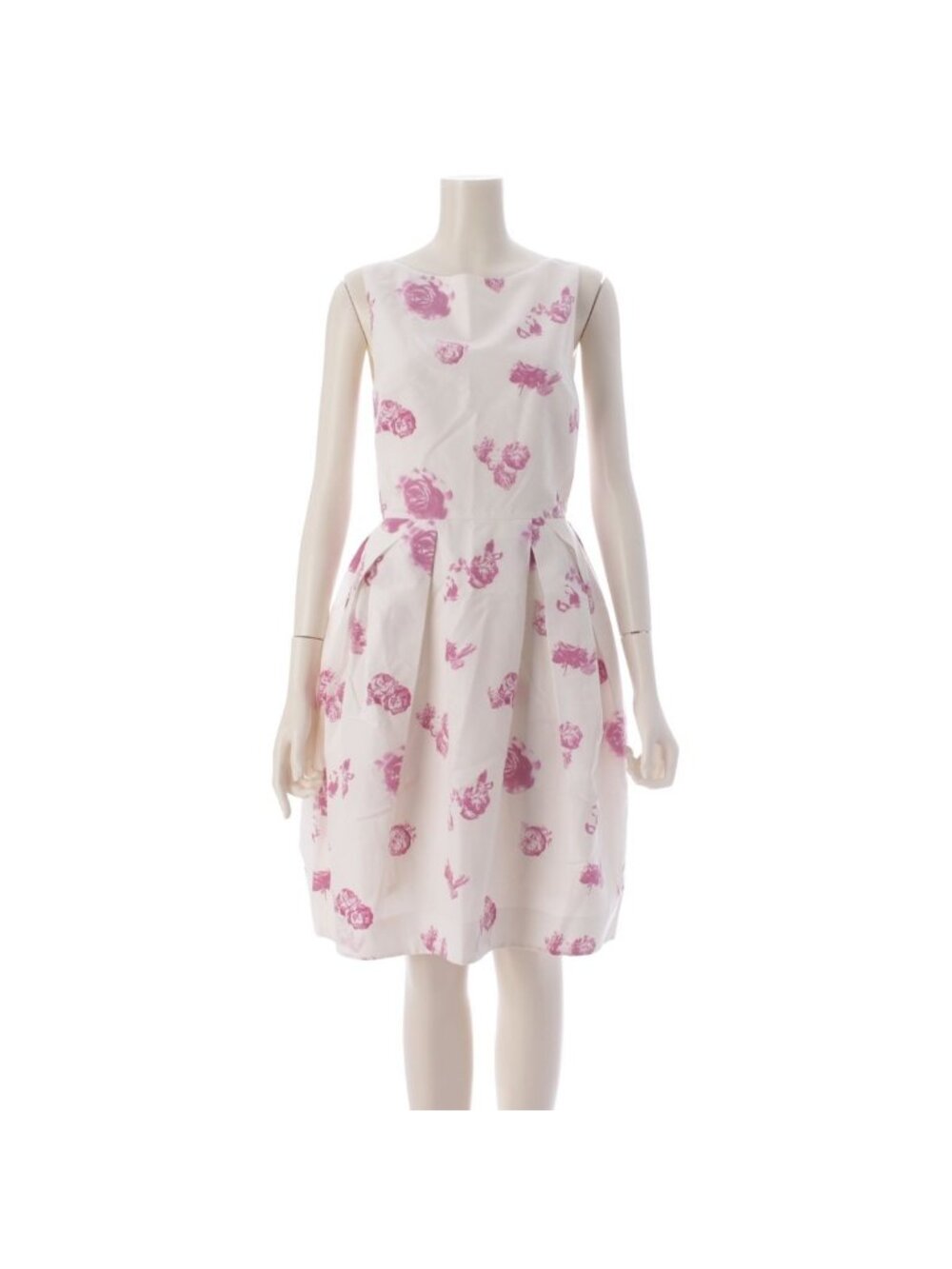 Dior Cotton Silk Rose Print Sleeveless Dress Off White Pink 34